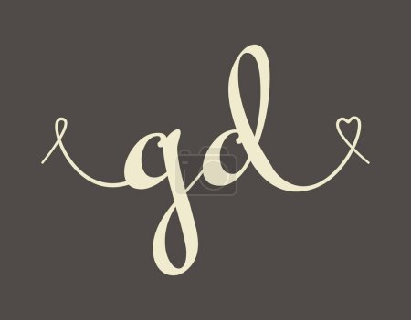 Illustration vectorielle de calligraphie de monogramme de mariage initial de GD. Lettrage dessiné à la main g et d love logo design pour l'affiche de la Saint Valentin, carte de voeux