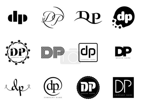 DP logo company template. Letter d and p logotype. Set different classic serif lettering and modern bold text with design elements. Initial font typography.