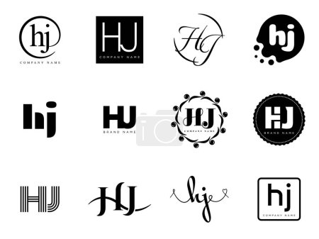 Vorlage für das HJ-Logo. Buchstabe h und j Logotyp. Setzen Sie verschiedene klassische Serifen-Schriftzüge und modernen fetten Text mit Gestaltungselementen. Schrifttypografie.