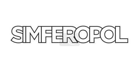 Simferopol im ukrainischen Emblem für Print und Web. Design mit geometrischem Stil, Vektorillustration mit kühner Typografie in moderner Schrift. Grafischer Slogan Schriftzug isoliert auf weißem Hintergrund.