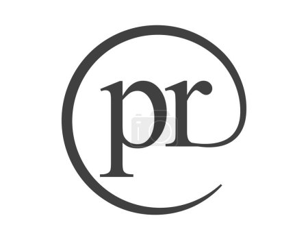 PR-Logo aus zwei Buchstaben mit kreisförmigem E-Mail-Zeichen-Stil. P und R rundes Firmenlogo