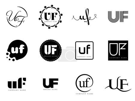 UF logo company template. Letter u and f logotype. Set different classic serif lettering and modern bold text with design elements. Initial font typography.