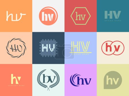 HV logo company template. Letter h and v logotype. Set different classic serif lettering and modern bold text with design elements. Initial font typography.