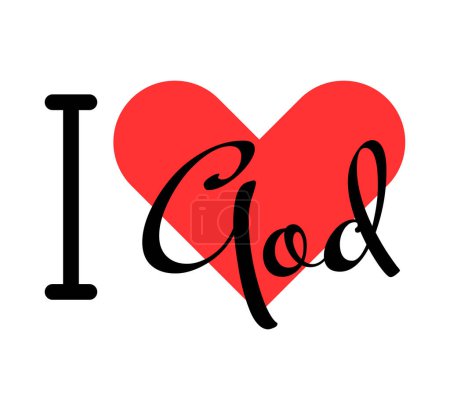 I love God creative slogan. Hand drawn letters with red heart. Vector illustration, lettering in modern design