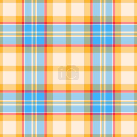 Illustration for Uk seamless tartan plaid, mexico textile background texture. Multicolored pattern fabric check vector in amber and cyan color. - Royalty Free Image