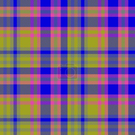 1950s seamless tartan check, panjabi pattern textile texture. Blanket background vector plaid fabric in lime and indigo colors palette.