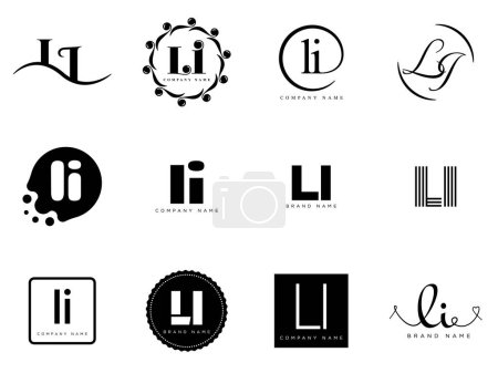 LI logo company template. Letter l and i logotype. Set different classic serif lettering and modern bold text with design elements. Initial font typography.