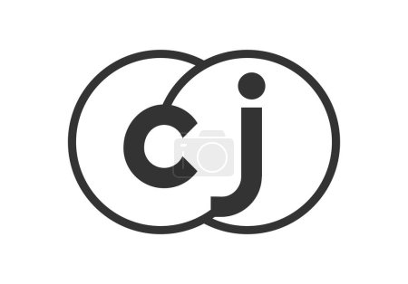 CJ business company emblem with outline rounds and letters c j. Logo template of two merged circles for brand identity, logotype. Vector Infinity symbol