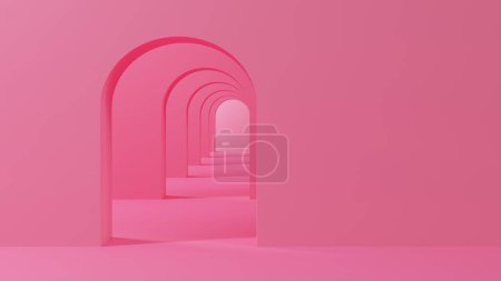 Photo for Pink hall with an arch, clean space on the wall, minimalism in architecture. 3d render. - Royalty Free Image