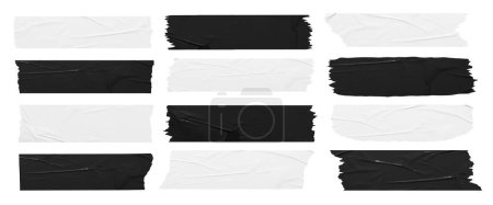 Photo for Set of tear black and white Stickers paper mock up blank banners tags labels template design, isolated on white background with clipping path - Royalty Free Image