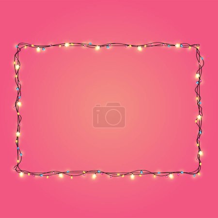 Photo for Christmas lights string rectangle shape on pink background - Royalty Free Image