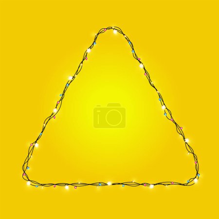 Foto de Christmas lights string triangle shape on yellow background - Imagen libre de derechos