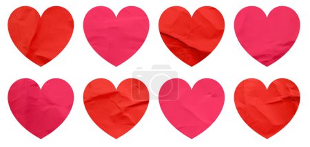 Téléchargez les photos : Set of heart shapes red and pink paper stickers, Mock up blank tags labels, isolated on white background with clipping path - en image libre de droit