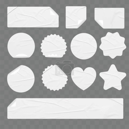 Téléchargez les illustrations : Stickers Vector Blanc étiquettes étiquettes de différentes formes design créatif - en licence libre de droit