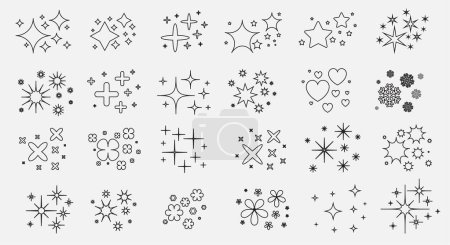 Vector lines art stars sparkle firework, decoration twinkle, shiny flash. Glowing light effect stars and bursts