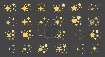 Ilustración de Estrellas vectoriales destellan fuegos artificiales, decoración destello, destello brillante. Efecto de luz brillante estrellas y explosiones - Imagen libre de derechos