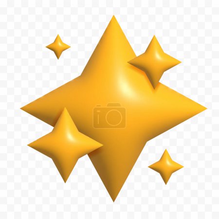 Ilustración de 3D Vector estrellas amarillas brillan fuegos artificiales, Decoración brillo, destello brillante. Efecto de luz brillante estrellas y explosiones - Imagen libre de derechos