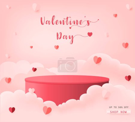 Ilustración de Día de San Valentín vectorial con plataforma de podio pedestal de cilindro 3d. Presentación de exhibición del producto - Imagen libre de derechos