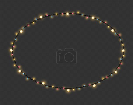 Téléchargez les illustrations : Christmas lights string oval shape, Vector - en licence libre de droit