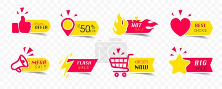 Ilustración de Vector business icons modern labels and tags ribbons banners stickers creative design, Shopping and Best choice price badge, special offer, big sale and new - Imagen libre de derechos