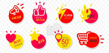Téléchargez les illustrations : Vector business icons modern labels and tags banners stickers creative design, Shopping and Best choice price badge, special offer, big sale and new - en licence libre de droit