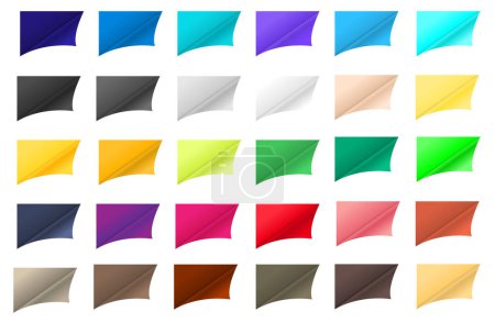 Téléchargez les illustrations : Vector curled corner of paper variety of colors mock up for design work - en licence libre de droit