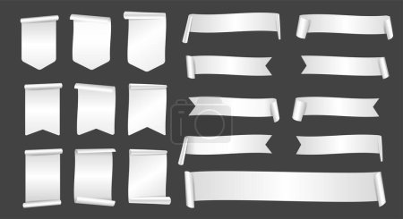 Téléchargez les illustrations : Vector White ribbons tags labels and stickers. Paper roll long design for business background - en licence libre de droit