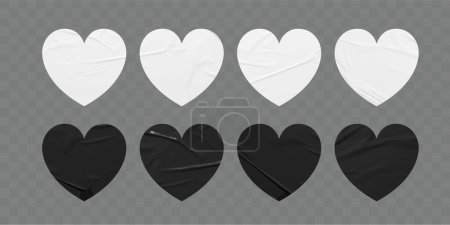 Téléchargez les illustrations : Vector black and white heart shapes stickers banner mock up blank tags labels templates design - en licence libre de droit
