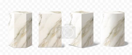 Illustration for Set of Vector marble podium Pedestals, abstract geometric empty museum stages, exhibit displays for award ceremony presentation. Gallery platform, Blank stones product stands, Realistic 3d - Royalty Free Image