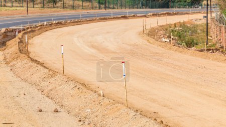 Photo for New Road Highway earthworks on vehicle lane expansion a close-up section photograph . - Royalty Free Image
