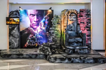 Photo for Bangkok, Thailand - Oct 15, 2022: Beautiful Standee of a movie called Black Adam is American superhero film based on the DC Comics  displays at the cinema to promote the movie - Royalty Free Image
