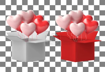 Photo for Gift box on background. Vector symbols balloon of love in shape of heart for card design - Royalty Free Image