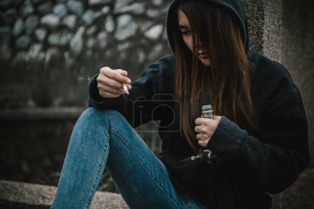 Photo for Portrait of addict drug asian woman,alcoholic woman concept - Royalty Free Image