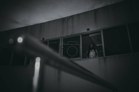 Photo for Portrait of asian woman make up ghost face,Horror scene,Scary background,Halloween poster - Royalty Free Image