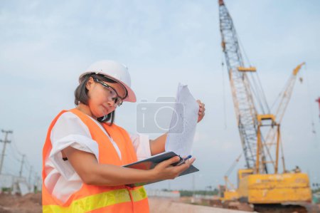 Photo for Civil engineers working at a construction site,The company manager supervises the road construction. - Royalty Free Image