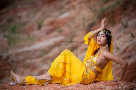 Foto de Portrait of asian beautiful woman wear in arab costume,Princess of desert concept - Imagen libre de derechos