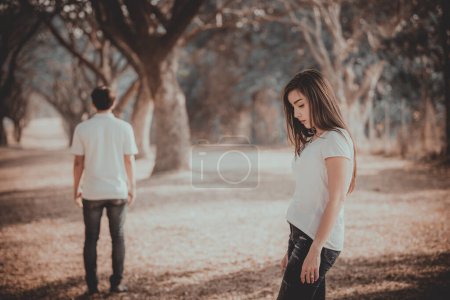 Photo for Sad woman looking your boyfriend walking leave life her vintage style,heartbreak woman outdoor concept - Royalty Free Image