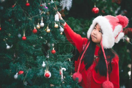 Photo for Portrait of little girl in christmas festival,Asian kid winter holiday - Royalty Free Image