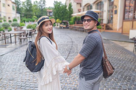 Photo for Happy Young asian couple travel at old town italy style,Honeymoon couples after marriage,Toursit concept,Valentine festival - Royalty Free Image