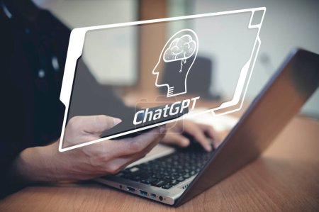 ChatGPT Chat mit KI oder Künstlicher Intelligenz, Digitaler Chatbot, Chatbot entwickelt von OpenAI, Futuristische Technologie.