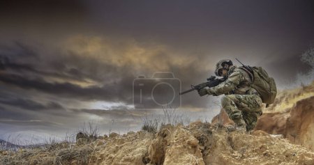 Photo for Soldier of special forces on wars at the desert. Thailand people. Army soldier - Royalty Free Image