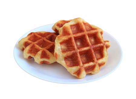 Photo for Closeup a Plate of Delectable Belgian Liege Waffles on White Background - Royalty Free Image