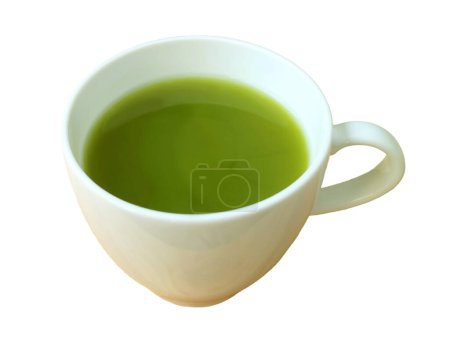 Foto de Una taza de té verde Matcha caliente aislado sobre fondo blanco - Imagen libre de derechos