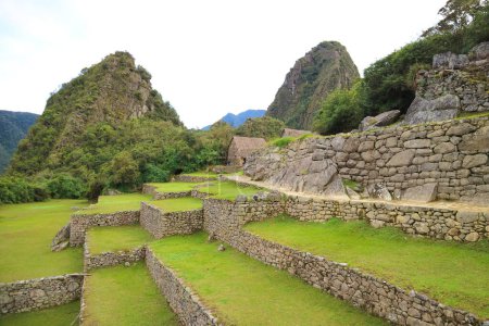 Foto de Impresionantes ruinas de la antigua terraza agrícola inca de la ciudadela de Machu Picchu, región del Cusco, Perú, América del Sur - Imagen libre de derechos
