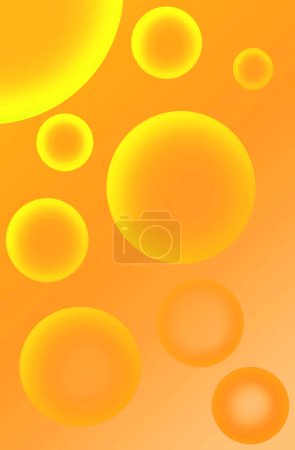 Illustration des Farbverlaufs orange und gelb farbige 3D verschieden große Kugeln