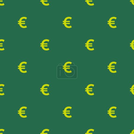 Foto de Ilustración del patrón sin costura del signo amarillo del euro de Chartreuse en el fondo verde del pino - Imagen libre de derechos