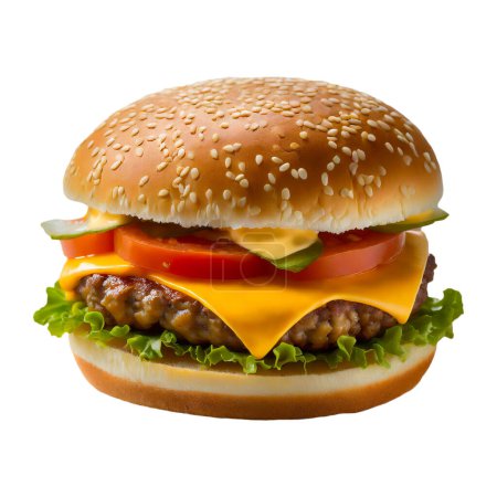 Mouthwatering Cheese Hamburger Isolated on Transparent Background, PNG File
