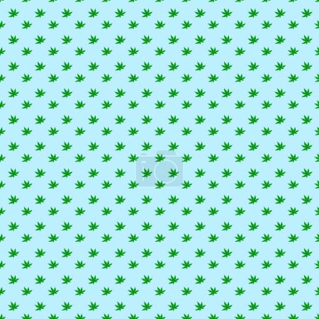 Pattern of Green Cannabis Leaf on Sky Blue Background