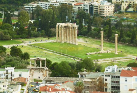Amazing Aerial View of the Arch of Hadrian and the Temple of Olympian Zeus Seen from Acropolis of Athens, Greece
