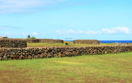 Remains of Stone Rounded Houses at The Orongo Village, a Ceremonial Center on Easter Island, Chile, South America